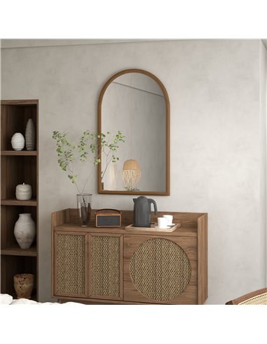 HOMCOM 110 x 65cm Wooden Arched Mirror - Natural Finish 830-861V80DR
