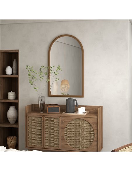 HOMCOM 110 x 65cm Wooden Arched Mirror - Natural Finish 830-861V80DR - pic 111051 | FastDaddyshop