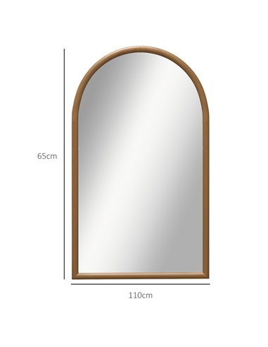 HOMCOM 110 x 65cm Wooden Arched Mirror - Natural Finish 830-861V80DR