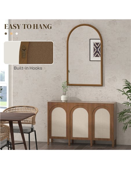 HOMCOM 110 x 65cm Wooden Arched Mirror - Natural Finish 830-861V80DR - pic 111053 | FastDaddyshop