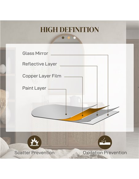 HOMCOM 110 x 65cm Wooden Arched Mirror - Natural Finish 830-861V80DR - pic 111054 | FastDaddyshop