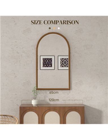 HOMCOM 110 x 65cm Wooden Arched Mirror - Natural Finish 830-861V80DR