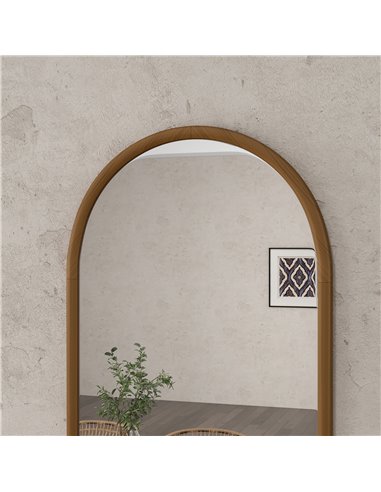 HOMCOM 110 x 65cm Wooden Arched Mirror - Natural Finish 830-861V80DR