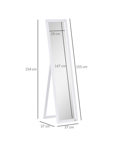 HOMCOM Full Length Mirror for Bedroom, Free Standing Dressing Mirror, Wall Mirror for Living Room, 37 x 154 cm, White 831-389V80