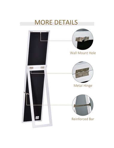 HOMCOM Full Length Mirror for Bedroom, Free Standing Dressing Mirror, Wall Mirror for Living Room, 37 x 154 cm, White 831-389V80
