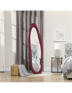 HOMCOM Wavy Velvet-Feel Full Length Mirror - Wine Red 831-860V70WR 2