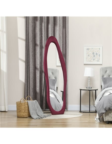 HOMCOM Wavy Velvet-Feel Full Length Mirror - Wine Red 831-860V70WR - pic 111069 | FastDaddyshop