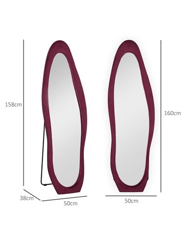 HOMCOM Wavy Velvet-Feel Full Length Mirror - Wine Red 831-860V70WR