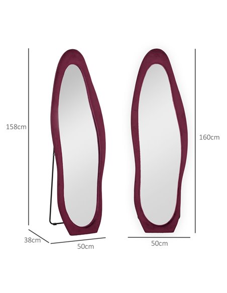 HOMCOM Wavy Velvet-Feel Full Length Mirror - Wine Red 831-860V70WR - pic 111070 | FastDaddyshop