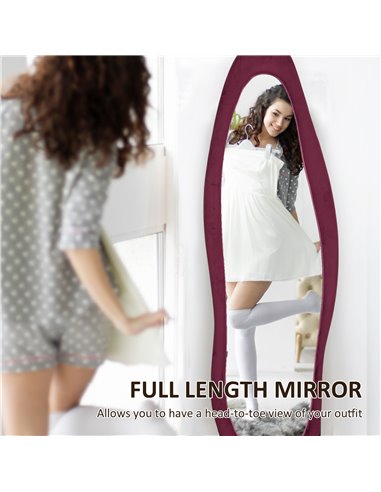 HOMCOM Wavy Velvet-Feel Full Length Mirror - Wine Red 831-860V70WR