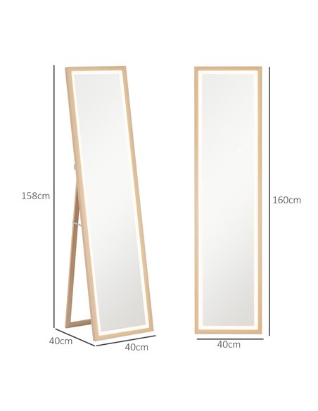 HOMCOM Full Length Mirror, with Adjustable Outer Light, Oak 831-888V70AK - pic 111106 | FastDaddyshop