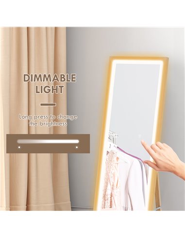 HOMCOM Full Length Mirror, with Adjustable Outer Light, Oak 831-888V70AK