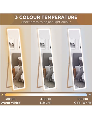 HOMCOM Full Length Mirror, with Adjustable Outer Light, Oak 831-888V70AK