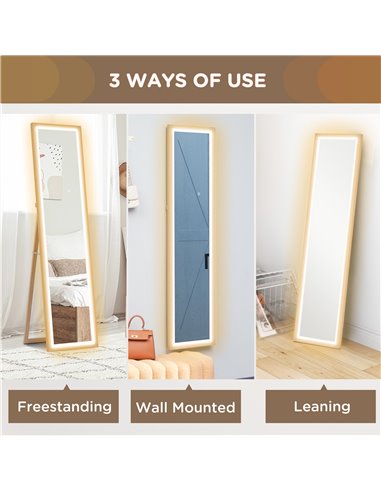 HOMCOM Full Length Mirror, with Adjustable Outer Light, Oak 831-888V70AK