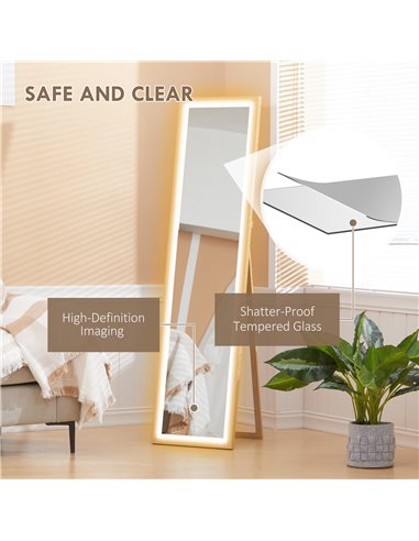 HOMCOM Full Length Mirror, with Adjustable Outer Light, Oak 831-888V70AK