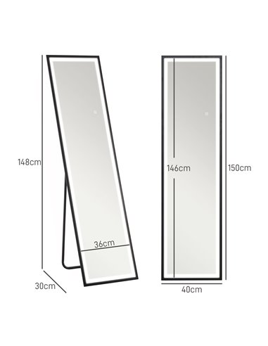 HOMCOM 150 x 40cm Full Length Mirror, with Adjustable Lights - Black 831-883V70BK