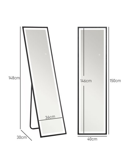 HOMCOM 150 x 40cm Full Length Mirror, with Adjustable Lights - Black 831-883V70BK - pic 111124 | FastDaddyshop