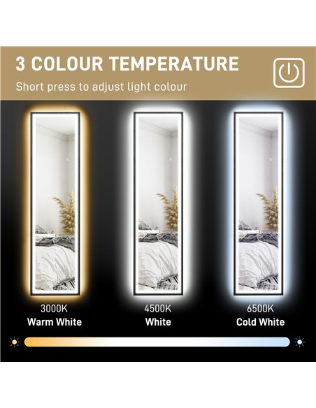 HOMCOM 150 x 40cm Full Length Mirror, with Adjustable Lights - Black 831-883V70BK - pic 111127 | FastDaddyshop