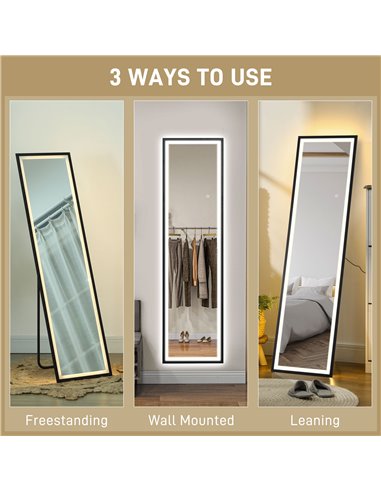 HOMCOM 150 x 40cm Full Length Mirror, with Adjustable Lights - Black 831-883V70BK