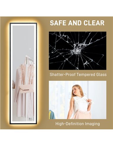 HOMCOM 150 x 40cm Full Length Mirror, with Adjustable Lights - Black 831-883V70BK