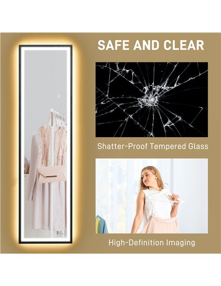 HOMCOM 150 x 40cm Full Length Mirror, with Adjustable Lights - Black 831-883V70BK - pic 111129 | FastDaddyshop