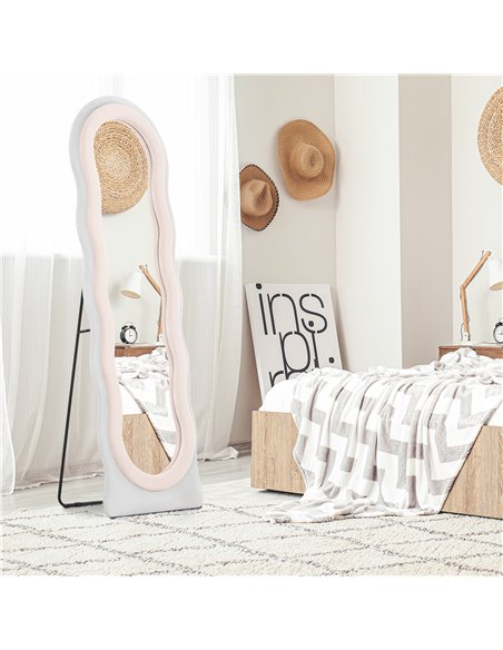 HOMCOM Wavy Velvet-Feel Full Length Mirror - Pink 831-861V70PK - pic 111141 | FastDaddyshop
