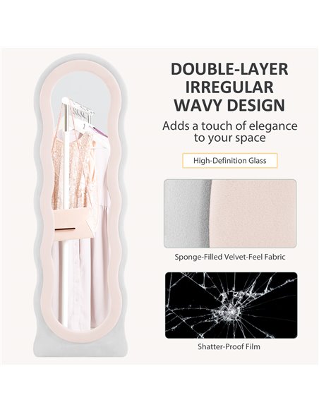 HOMCOM Wavy Velvet-Feel Full Length Mirror - Pink 831-861V70PK - pic 111144 | FastDaddyshop