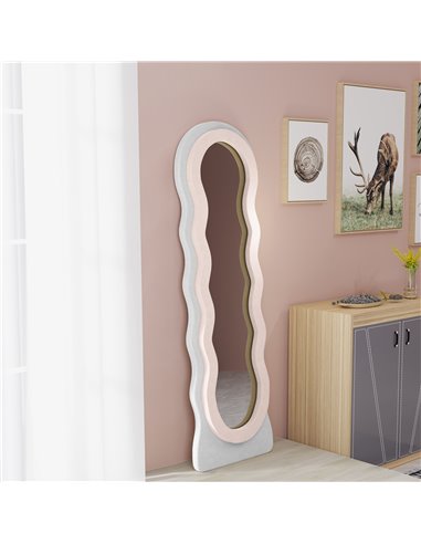 HOMCOM Wavy Velvet-Feel Full Length Mirror - Pink 831-861V70PK