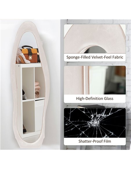 HOMCOM Wavy Velvet-Feel Full Length Mirror - Light Pink 831-860V70PK - pic 111153 | FastDaddyshop