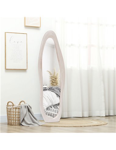 HOMCOM Wavy Velvet-Feel Full Length Mirror - Light Pink 831-860V70PK