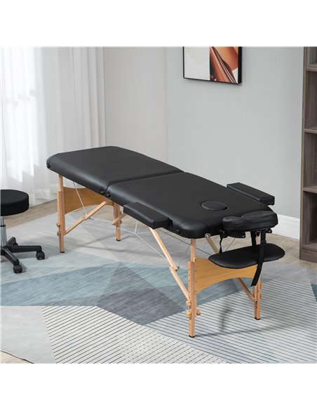 HOMCOM Portable Massage Bed, Folding Spa Beauty Massage Table with 2 Sections, Carry Bag and Wooden Frame, Black 503-025V70BK - pic 111240 | FastDaddyshop