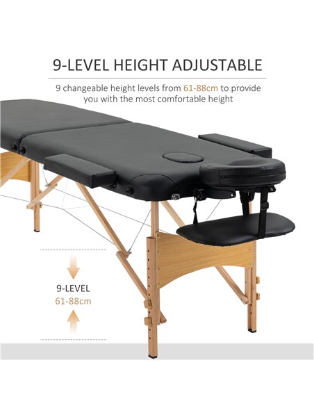 HOMCOM Portable Massage Bed, Folding Spa Beauty Massage Table with 2 Sections, Carry Bag and Wooden Frame, Black 503-025V70BK - pic 111242 | FastDaddyshop