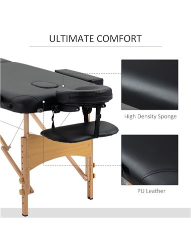 HOMCOM Portable Massage Bed, Folding Spa Beauty Massage Table with 2 Sections, Carry Bag and Wooden Frame, Black 503-025V70BK