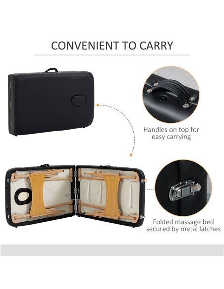 HOMCOM Portable Massage Bed, Folding Spa Beauty Massage Table with 2 Sections, Carry Bag and Wooden Frame, Black 503-025V70BK - pic 111245 | FastDaddyshop