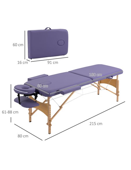 HOMCOM Portable Massage Bed, Folding Spa Beauty Massage Table with 2 Sections, Carry Bag and Wooden Frame, Purple 503-025V70VT - pic 111250 | FastDaddyshop