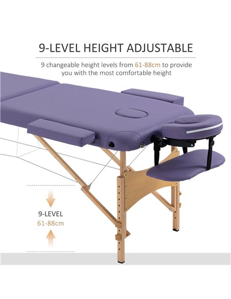 HOMCOM Portable Massage Bed, Folding Spa Beauty Massage Table with 2 Sections, Carry Bag and Wooden Frame, Purple 503-025V70VT - pic 111251 | FastDaddyshop