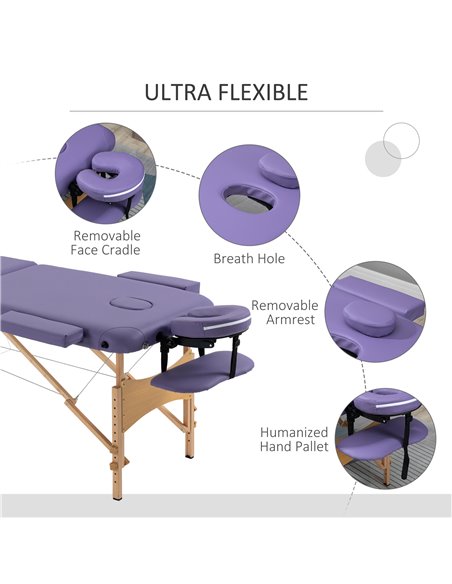 HOMCOM Portable Massage Bed, Folding Spa Beauty Massage Table with 2 Sections, Carry Bag and Wooden Frame, Purple 503-025V70VT - pic 111252 | FastDaddyshop