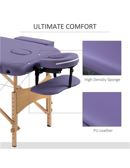 HOMCOM Portable Massage Bed, Folding Spa Beauty Massage Table with 2 Sections, Carry Bag and Wooden Frame, Purple 503-025V70VT - pic 111253 | FastDaddyshop