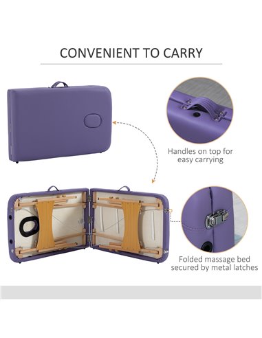 HOMCOM Portable Massage Bed, Folding Spa Beauty Massage Table with 2 Sections, Carry Bag and Wooden Frame, Purple 503-025V70VT
