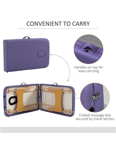 HOMCOM Portable Massage Bed, Folding Spa Beauty Massage Table with 2 Sections, Carry Bag and Wooden Frame, Purple 503-025V70VT - pic 111254 | FastDaddyshop