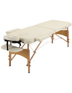 HOMCOM Portable Massage Bed, Folding Spa Beauty Massage Table with 2 Sections, Carry Bag and Wooden Frame, Cream 503-025V70CW