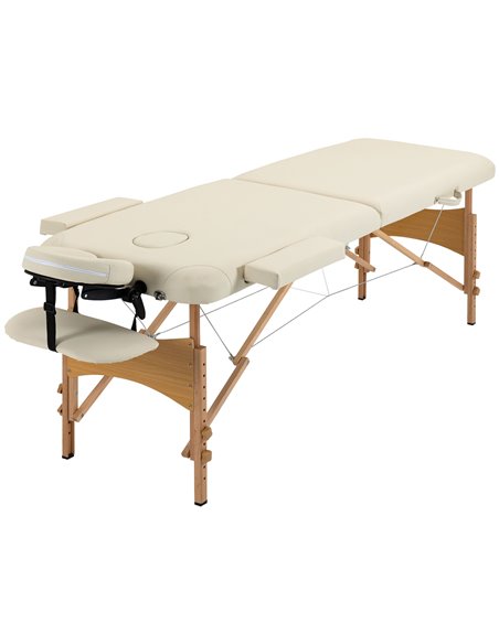 HOMCOM Portable Massage Bed, Folding Spa Beauty Massage Table with 2 Sections, Carry Bag and Wooden Frame, Cream 503-025V70CW - pic 111257 | FastDaddyshop