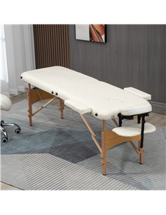 HOMCOM Portable Massage Bed, Folding Spa Beauty Massage Table with 2 Sections, Carry Bag and Wooden Frame, Cream 503-025V70CW 2