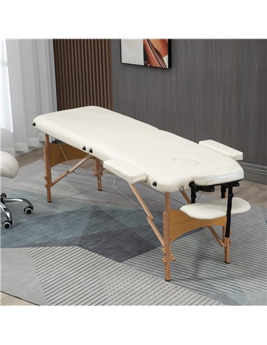 HOMCOM Portable Massage Bed, Folding Spa Beauty Massage Table with 2 Sections, Carry Bag and Wooden Frame, Cream 503-025V70CW