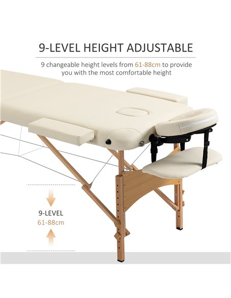 HOMCOM Portable Massage Bed, Folding Spa Beauty Massage Table with 2 Sections, Carry Bag and Wooden Frame, Cream 503-025V70CW - pic 111260 | FastDaddyshop