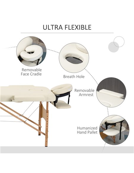 HOMCOM Portable Massage Bed, Folding Spa Beauty Massage Table with 2 Sections, Carry Bag and Wooden Frame, Cream 503-025V70CW - pic 111261 | FastDaddyshop