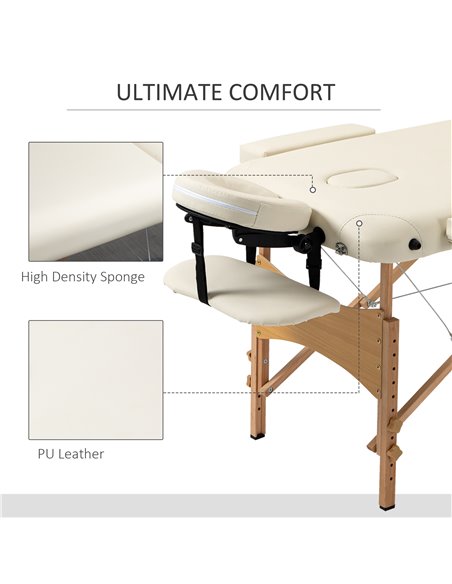 HOMCOM Portable Massage Bed, Folding Spa Beauty Massage Table with 2 Sections, Carry Bag and Wooden Frame, Cream 503-025V70CW - pic 111262 | FastDaddyshop