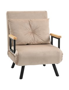 HOMCOM 4-in-1 Velvet-Feel Single Chair Bed, with Pillow - Beige 839-834V70BG