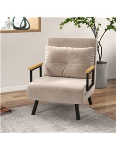 HOMCOM 4-in-1 Velvet-Feel Single Chair Bed, with Pillow - Beige 839-834V70BG 2