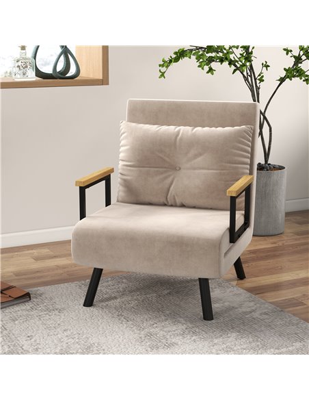 HOMCOM 4-in-1 Velvet-Feel Single Chair Bed, with Pillow - Beige 839-834V70BG - pic 111339 | FastDaddyshop